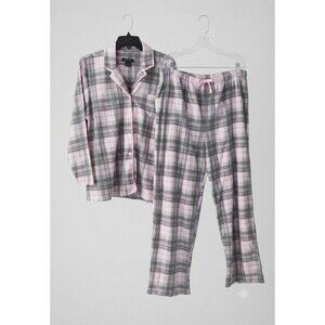 Earth Angels Women's Pajama Set LS Fleece XL Pink Plaid,